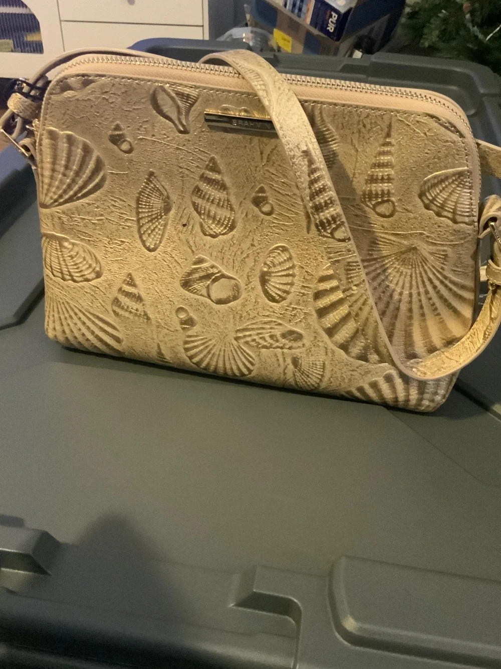 Brahmin Metallic Gold Shell-Embossed crossbody purse